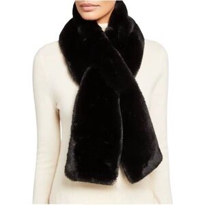 Surell Faux-Fur Rabbit Pull-Through Wrap Around Scarf Black NEW
